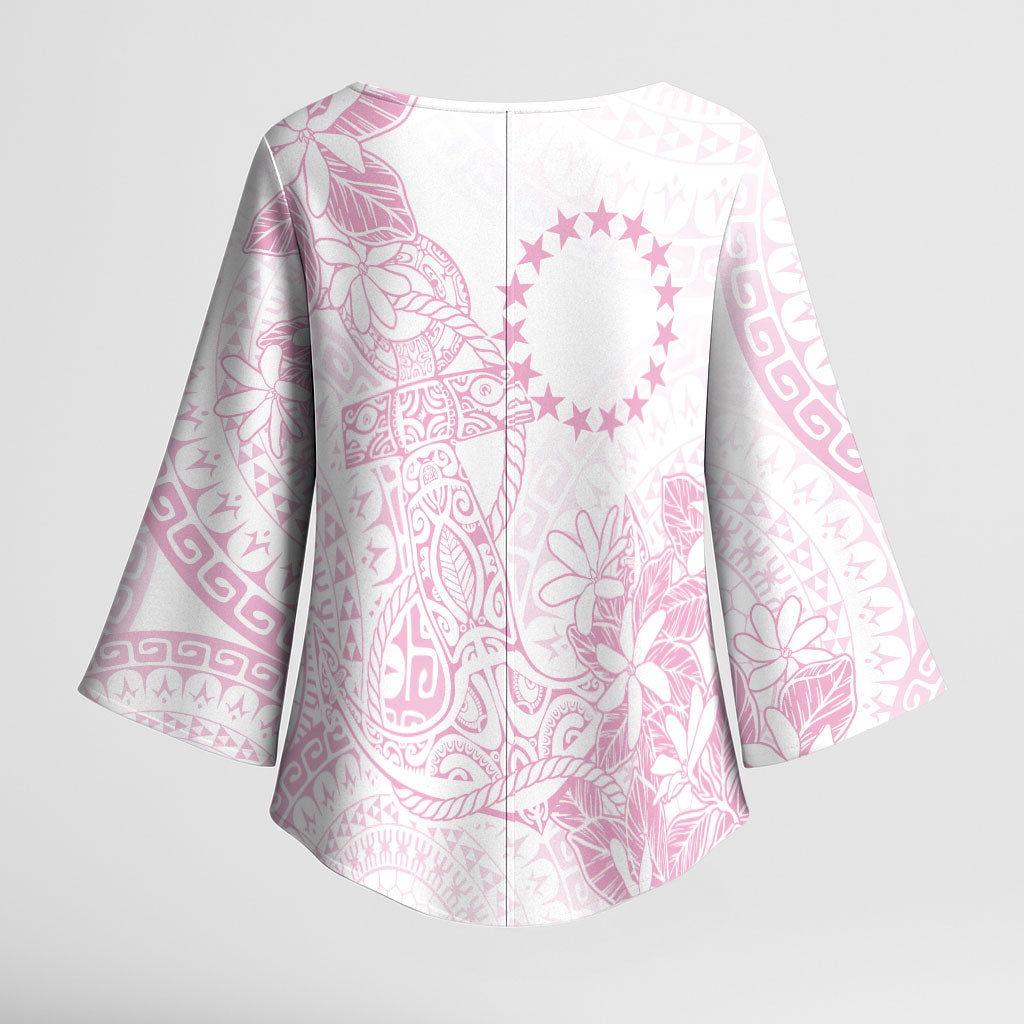 Candy Pink Kuki Airani Tapakau Kimono Sleeve Blouse Tribal Anchor Mix Tiare