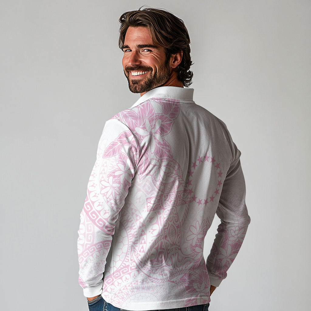 Candy Pink Kuki Airani Tapakau Long Sleeve Polo Shirt Tribal Anchor Mix Tiare