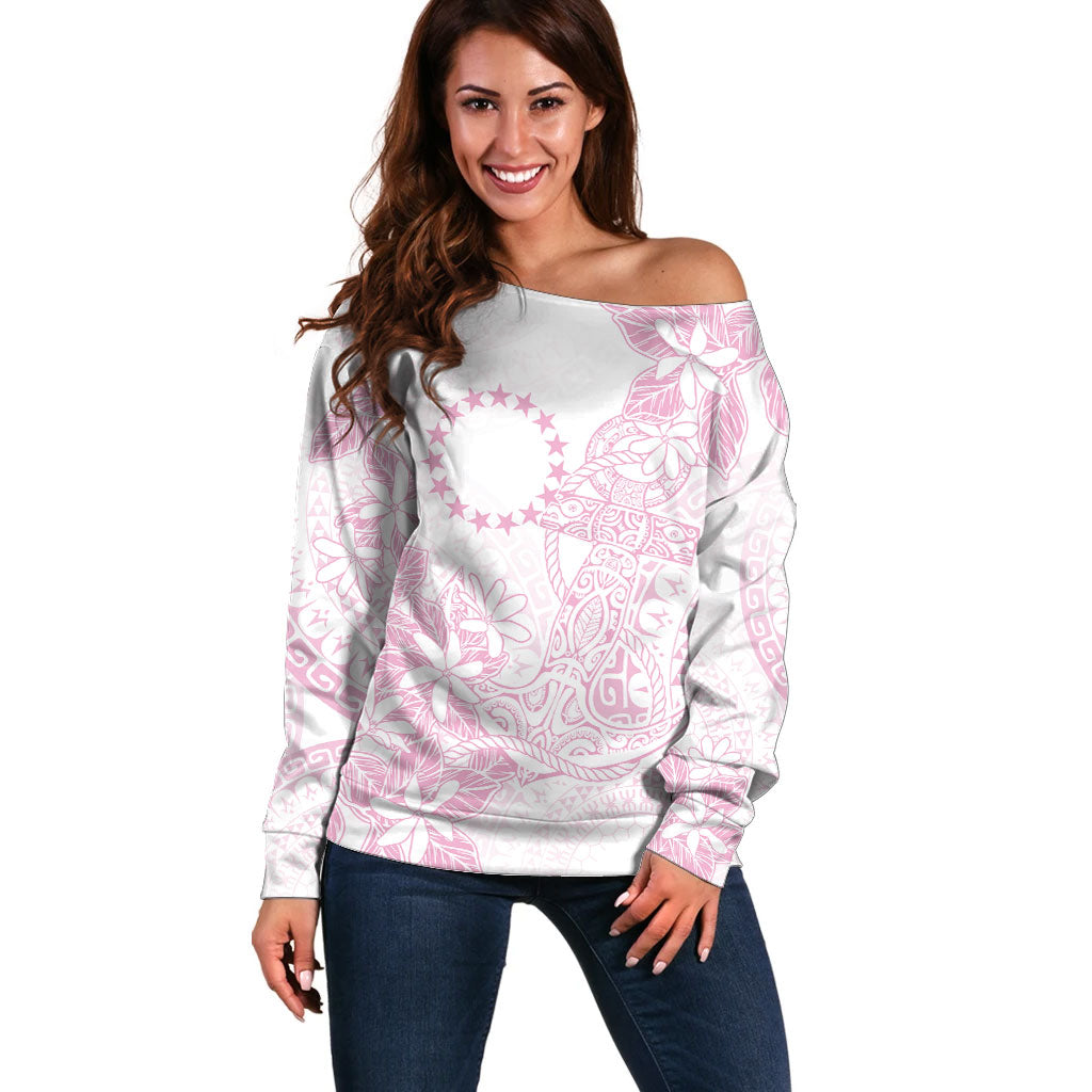 Candy Pink Kuki Airani Tapakau Off Shoulder Sweater Tribal Anchor Mix Tiare LT7 Women Candy Pink - Polynesian Pride