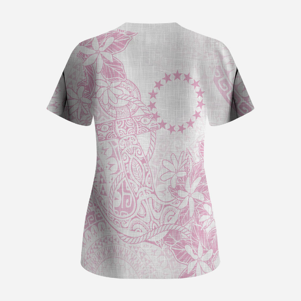 Candy Pink Kuki Airani Tapakau Scrub Top Tribal Anchor Mix Tiare