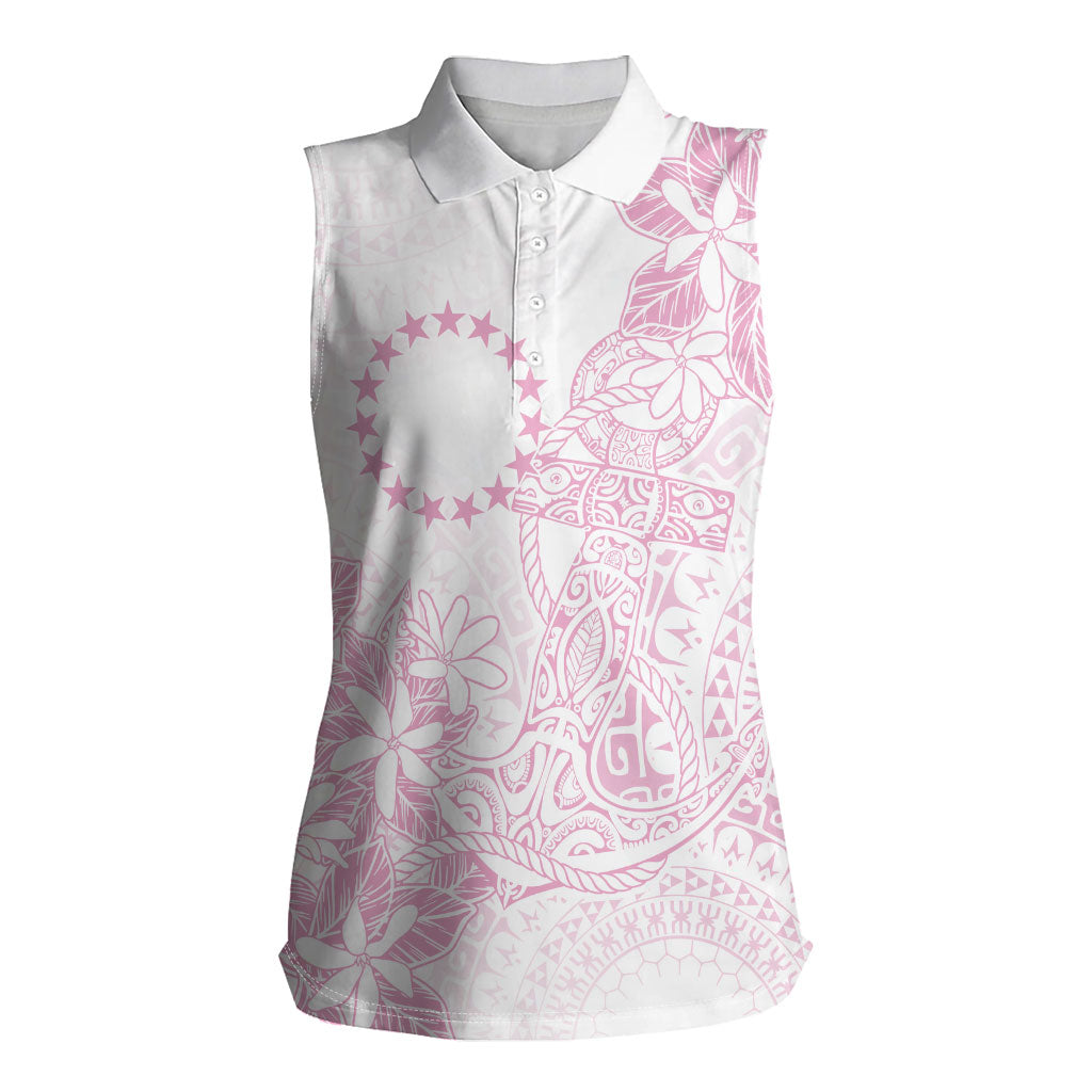 Candy Pink Kuki Airani Tapakau Women Sleeveless Polo Shirt Tribal Anchor Mix Tiare