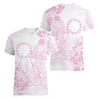 Candy Pink Kuki Airani Tapakau Women V-Neck T-Shirt Tribal Anchor Mix Tiare