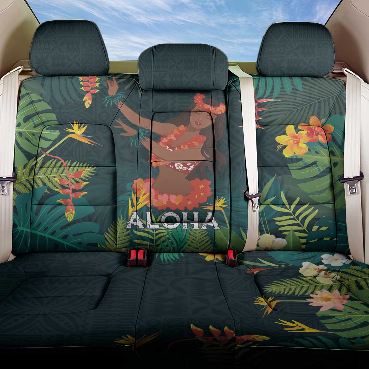 Hawaii Hula Girl Vintage Back Car Seat Cover Tropical Forest