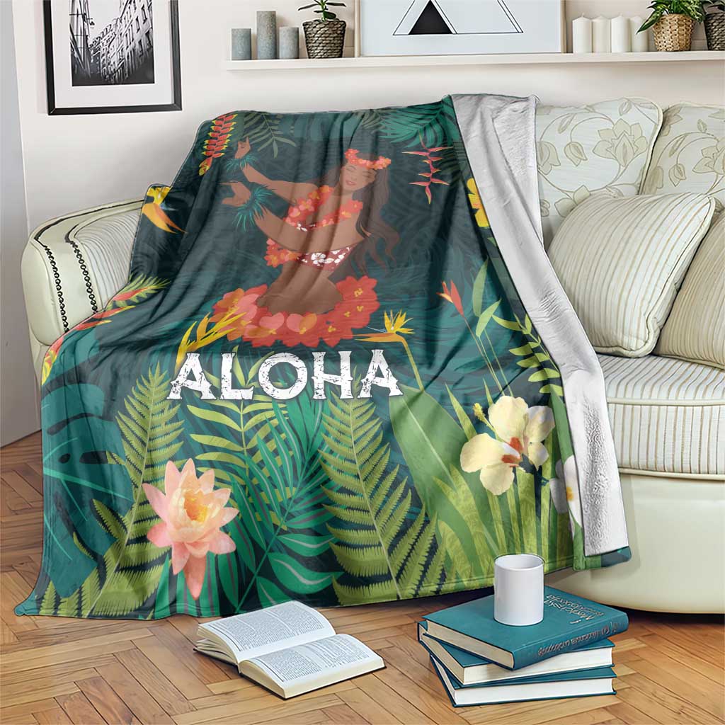 Hawaii Hula Girl Vintage Blanket Tropical Forest