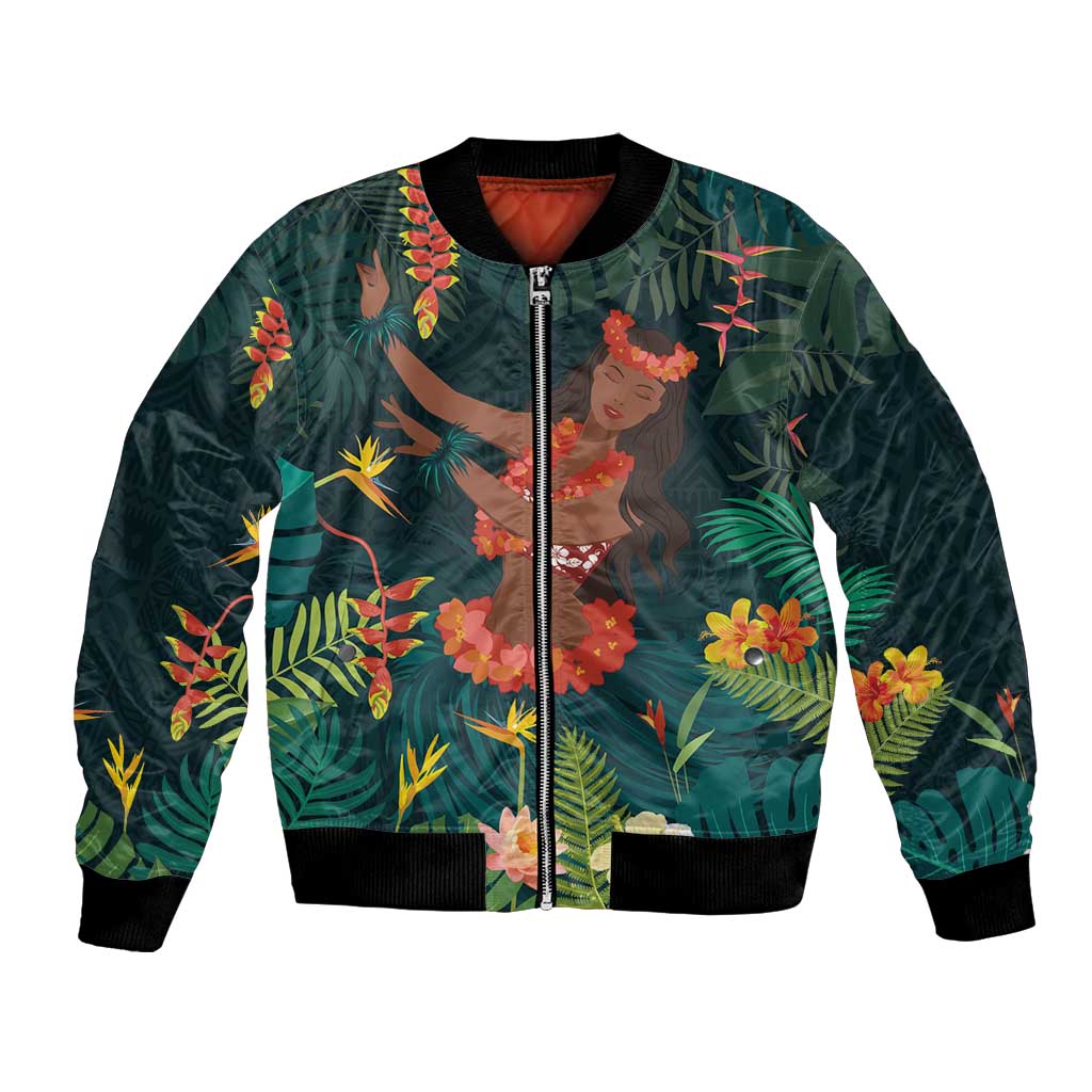 Hawaii Hula Girl Vintage Bomber Jacket Tropical Forest