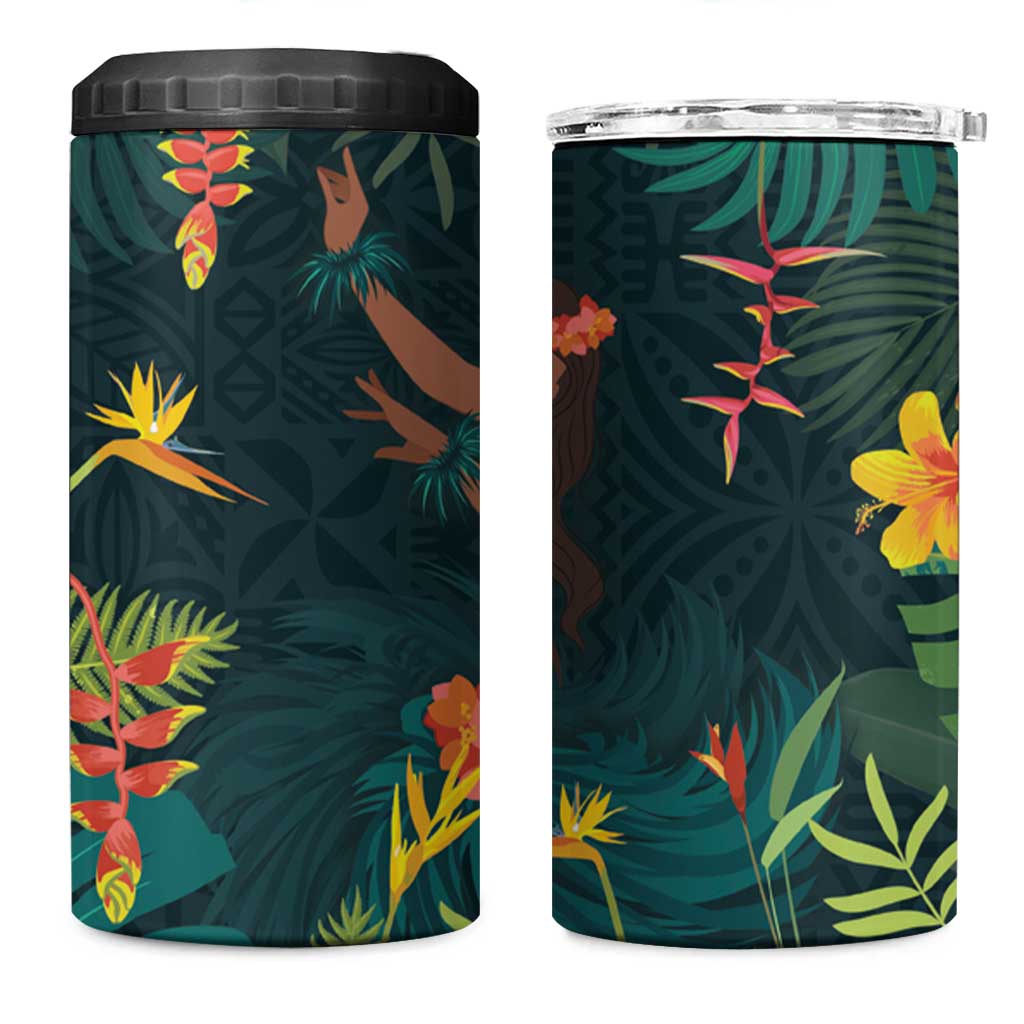 Hawaii Hula Girl Vintage 4 in 1 Can Cooler Tumbler Tropical Forest