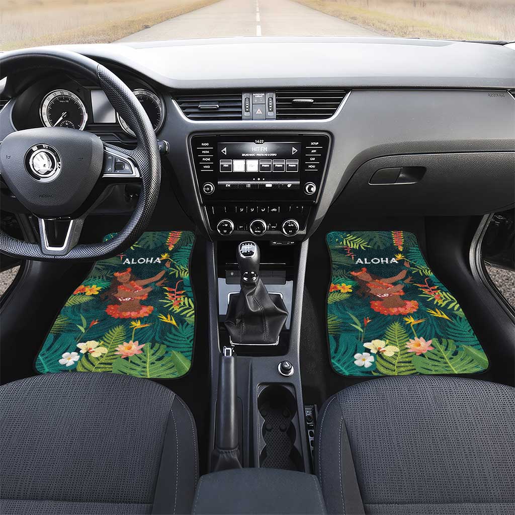 Hawaii Hula Girl Vintage Car Mats Tropical Forest LT7 Set 2pcs - Front Colorful - Polynesian Pride