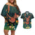 Hawaii Hula Girl Vintage Couples Matching Off Shoulder Short Dress and Hawaiian Shirt Tropical Forest