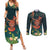 Hawaii Hula Girl Vintage Couples Matching Summer Maxi Dress and Long Sleeve Button Shirt Tropical Forest