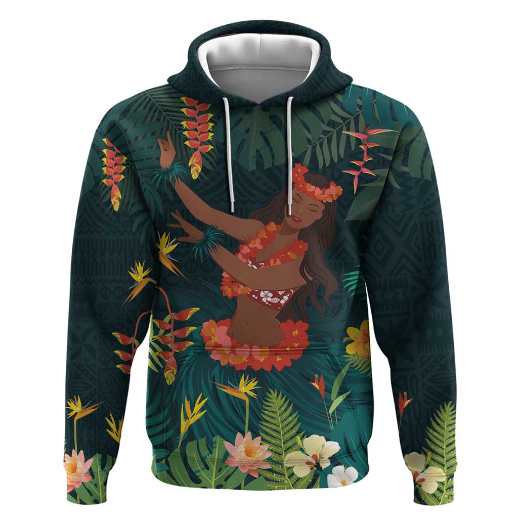 Hawaii Hula Girl Vintage Hoodie Tropical Forest