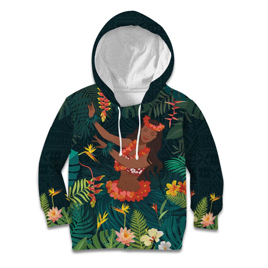Hawaii Hula Girl Vintage Kid Hoodie Tropical Forest