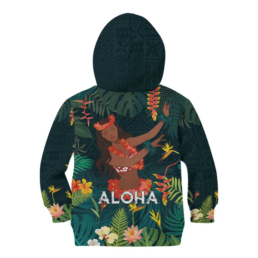 Hawaii Hula Girl Vintage Kid Hoodie Tropical Forest