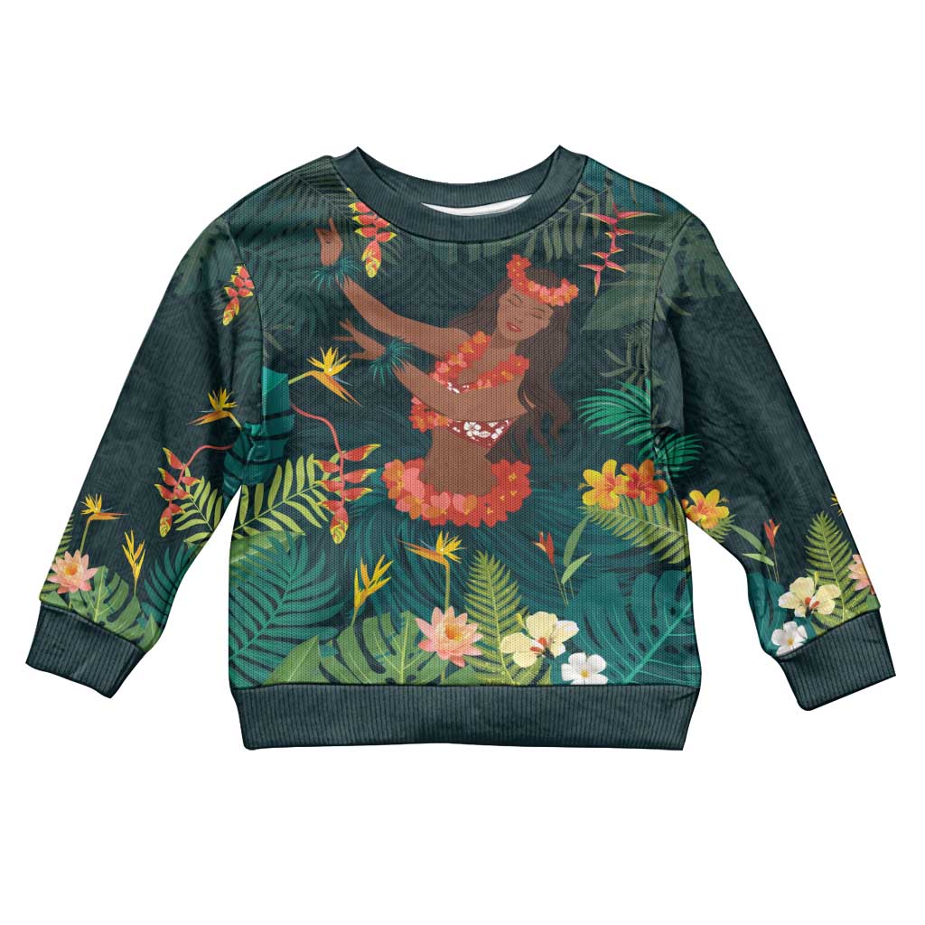 Hawaii Hula Girl Vintage Kid Ugly Christmas Sweater Tropical Forest