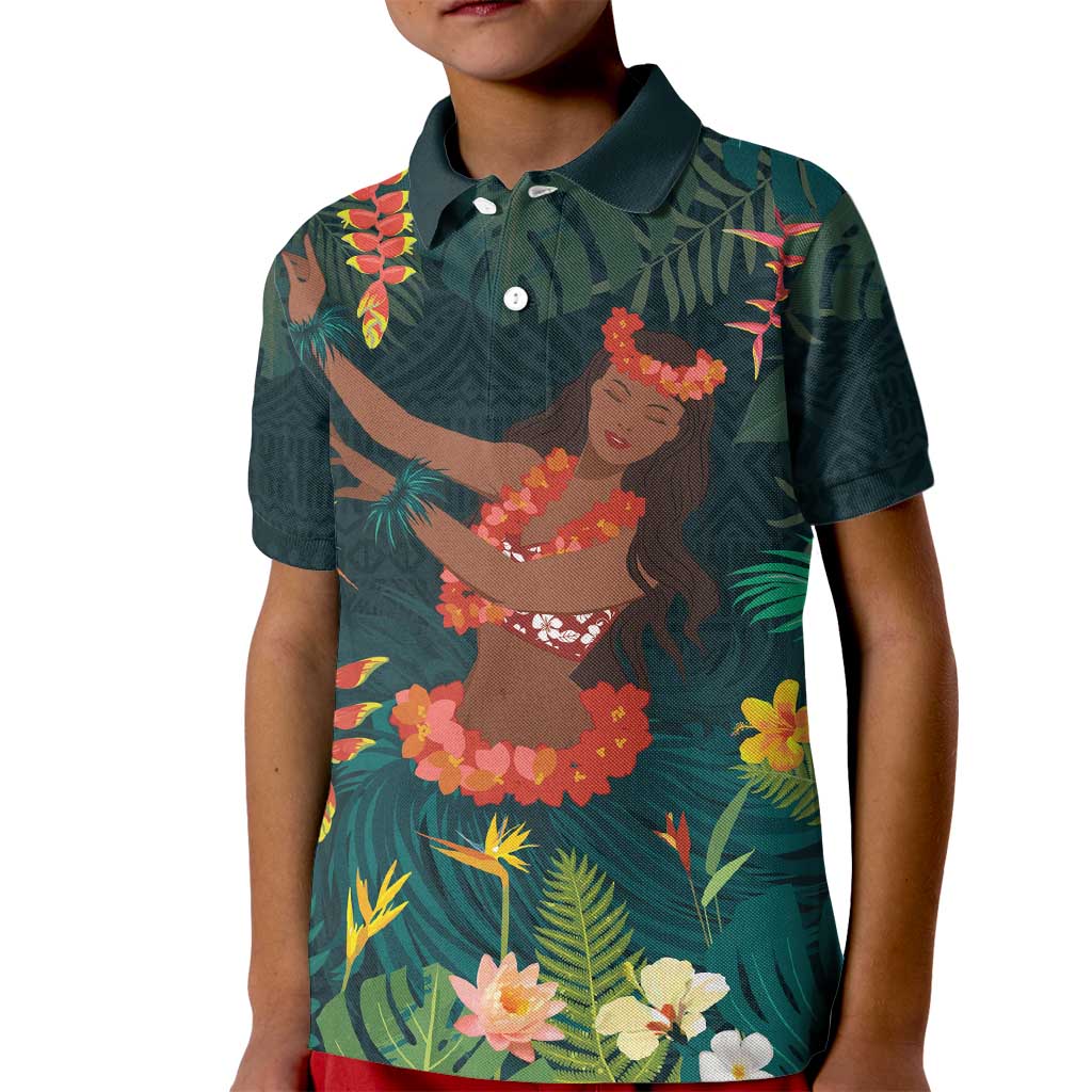 Hawaii Hula Girl Vintage Kid Polo Shirt Tropical Forest