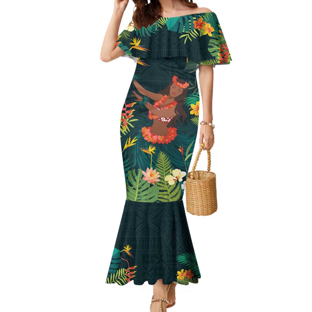 Hawaii Hula Girl Vintage Mermaid Dress Tropical Forest