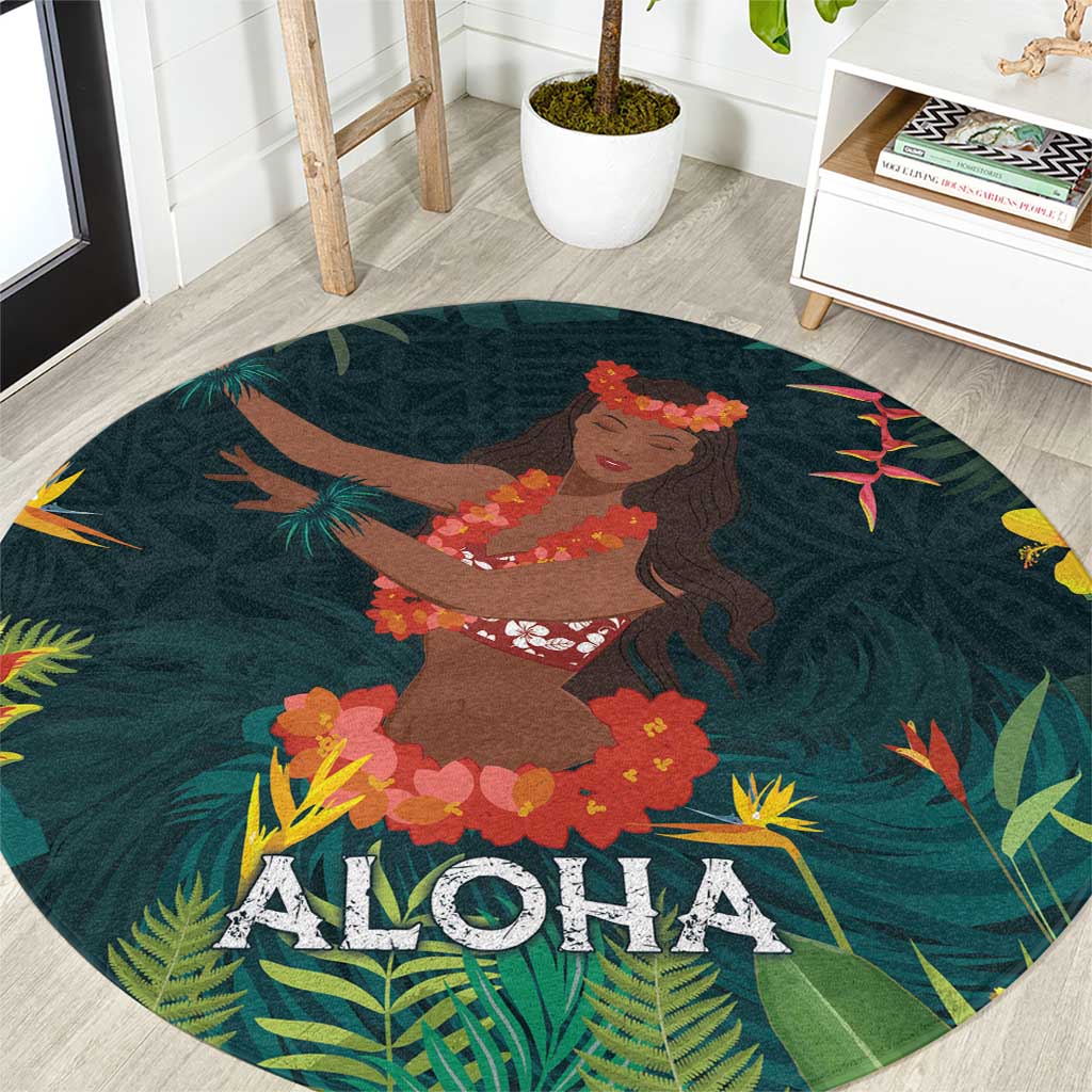 Hawaii Hula Girl Vintage Round Carpet Tropical Forest