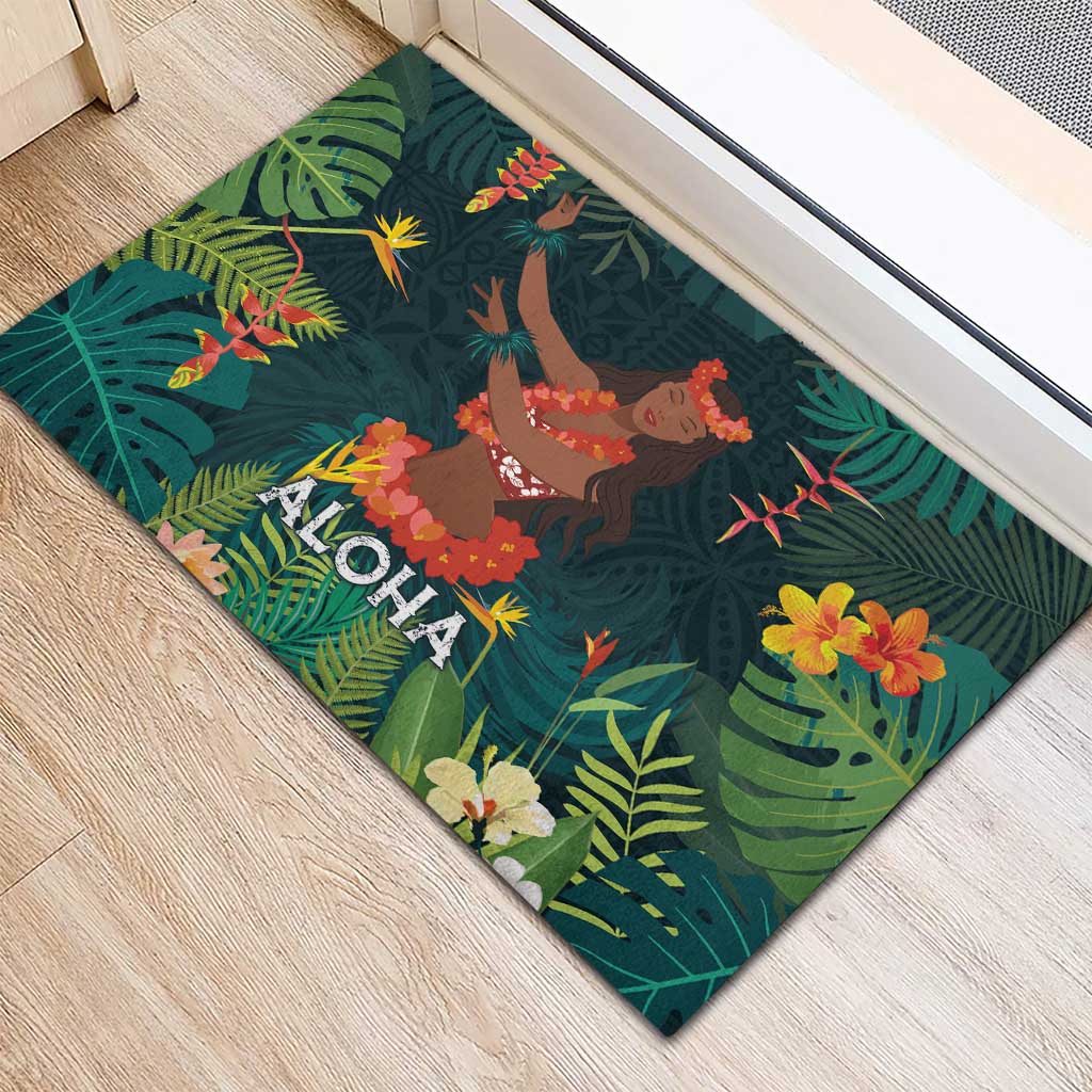 Hawaii Hula Girl Vintage Rubber Doormat Tropical Forest