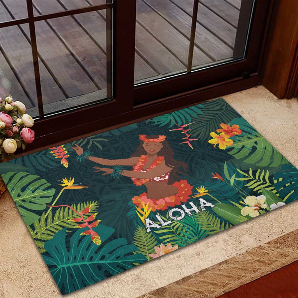 Hawaii Hula Girl Vintage Rubber Doormat Tropical Forest