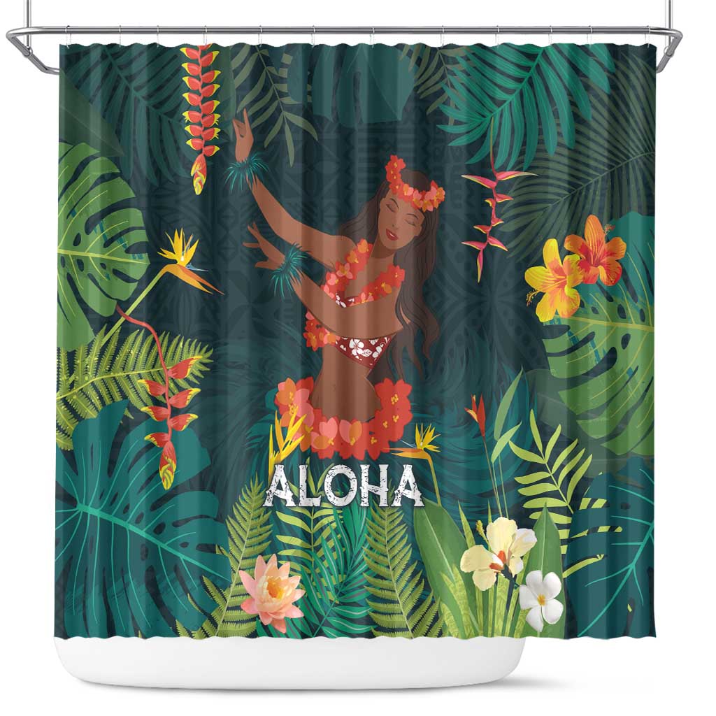 Hawaii Hula Girl Vintage Shower Curtain Tropical Forest