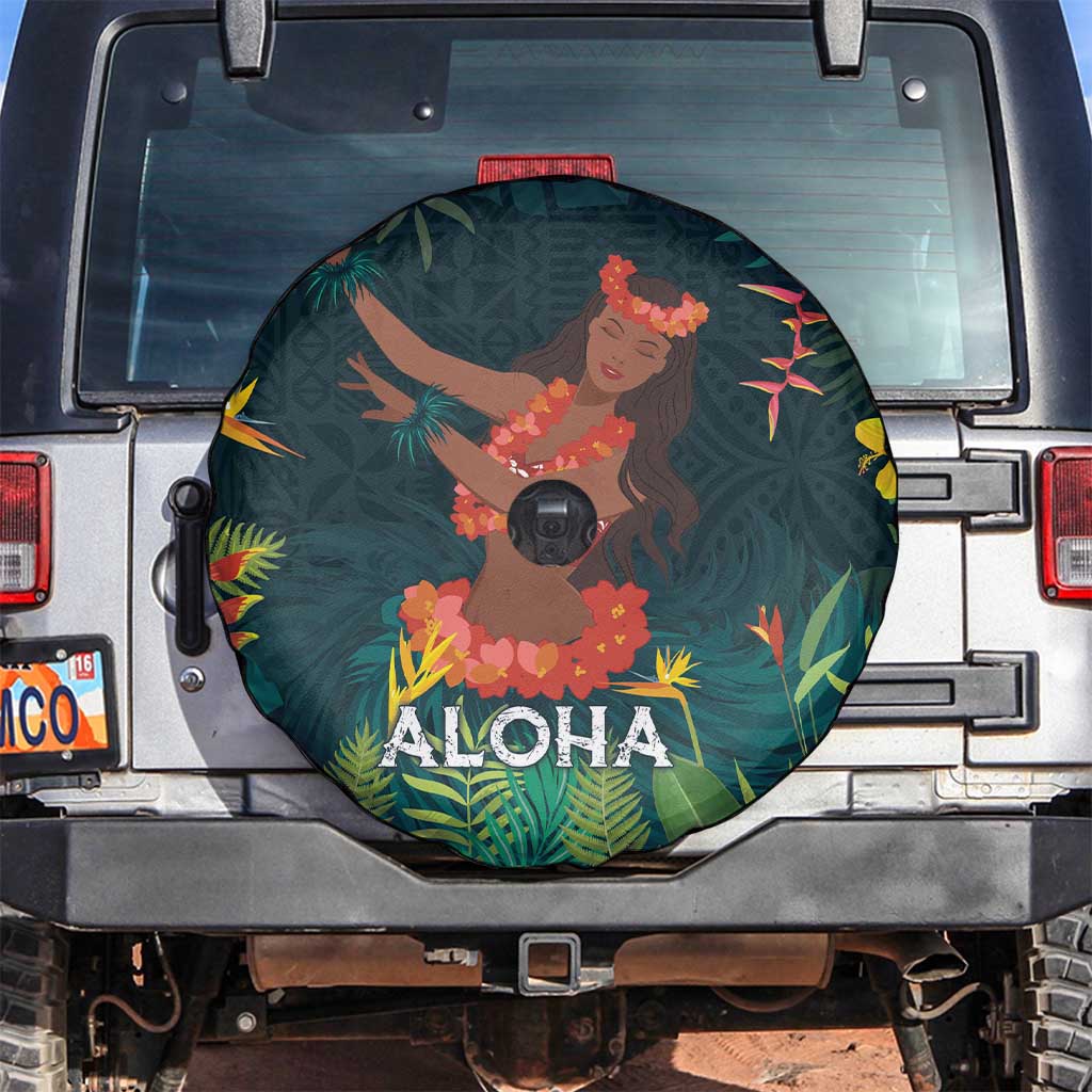 Hawaii Hula Girl Vintage Spare Tire Cover Tropical Forest