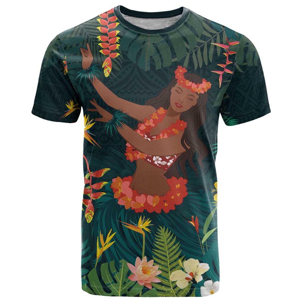 Hawaii Hula Girl Vintage T Shirt Tropical Forest