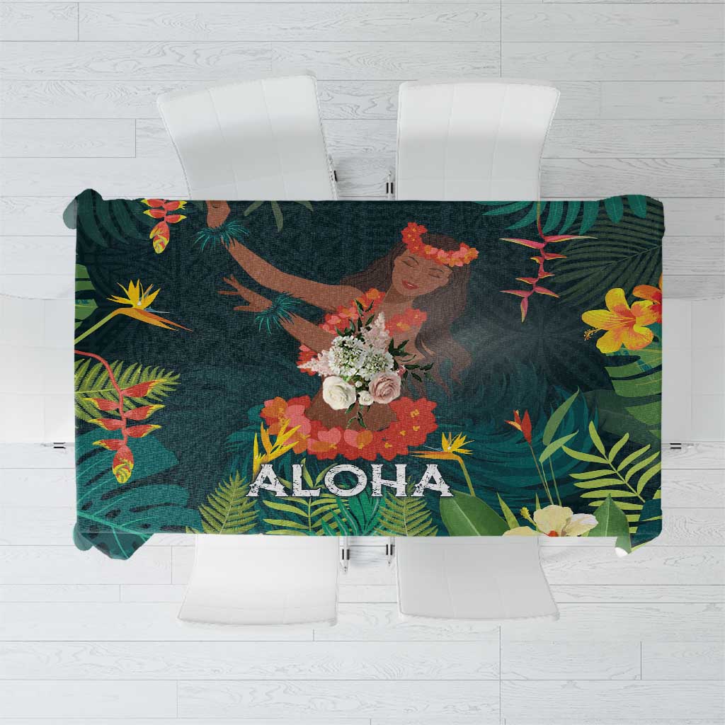 Hawaii Hula Girl Vintage Tablecloth Tropical Forest