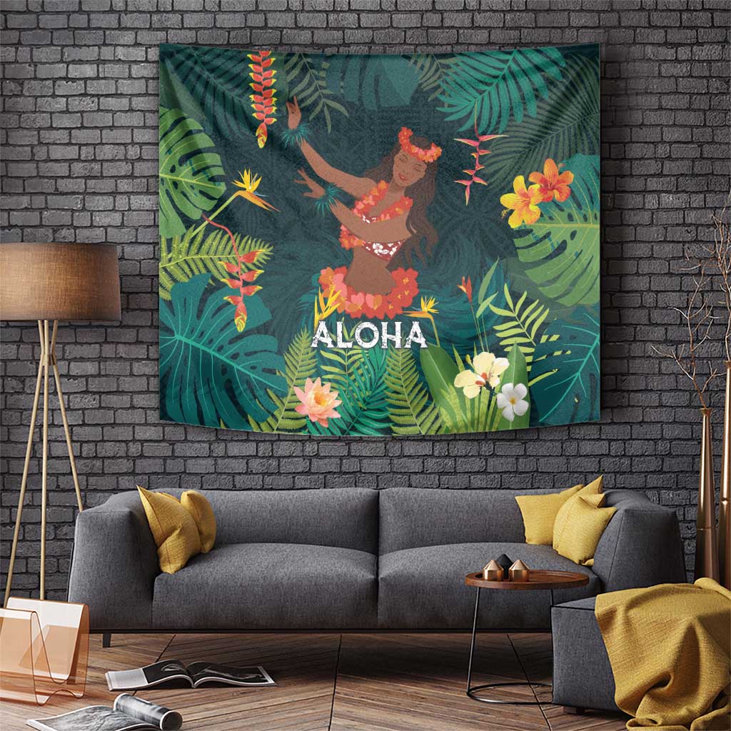 Hawaii Hula Girl Vintage Tapestry Tropical Forest