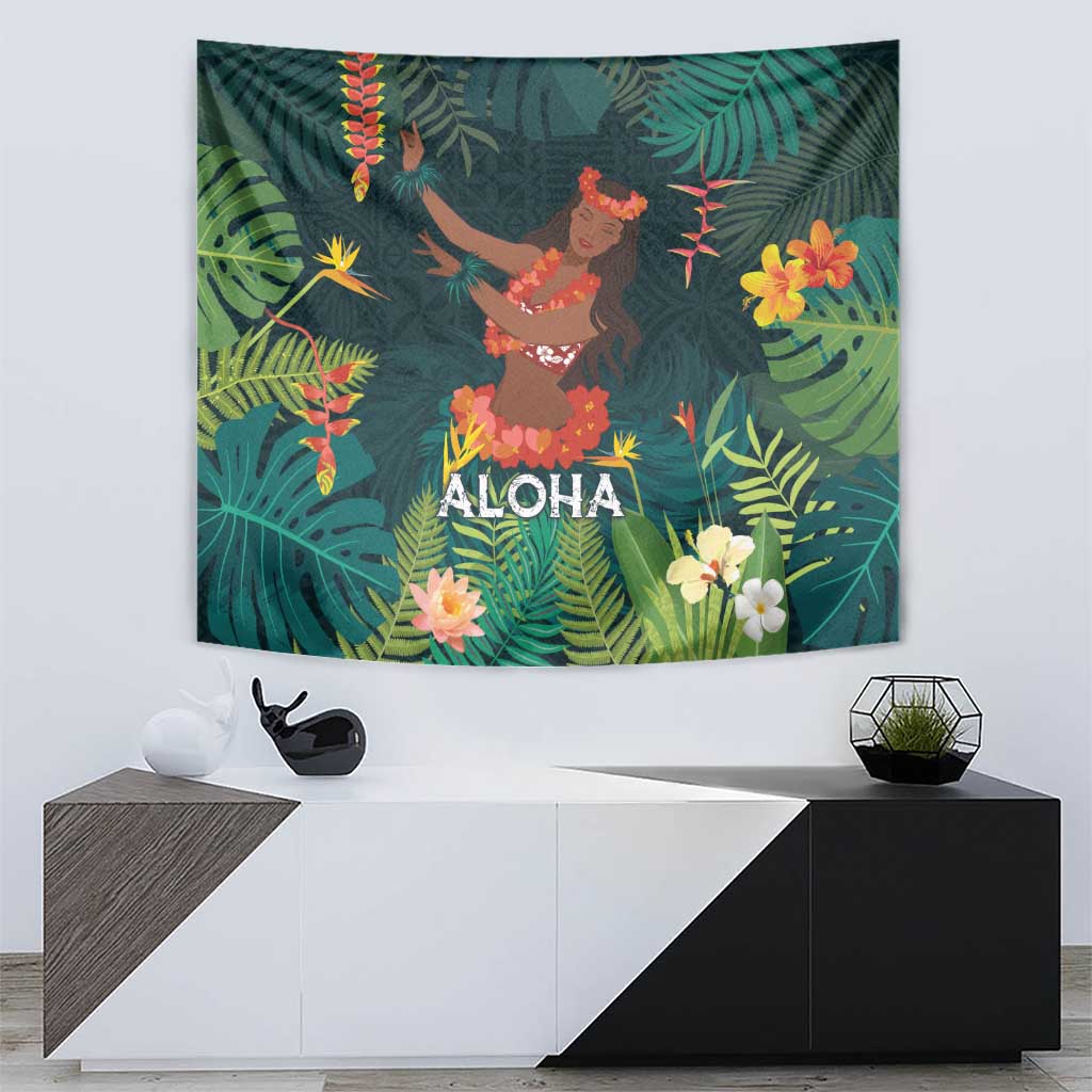Hawaii Hula Girl Vintage Tapestry Tropical Forest