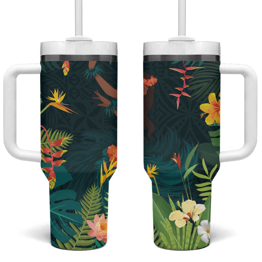 Hawaii Hula Girl Vintage Tumbler With Handle Tropical Forest