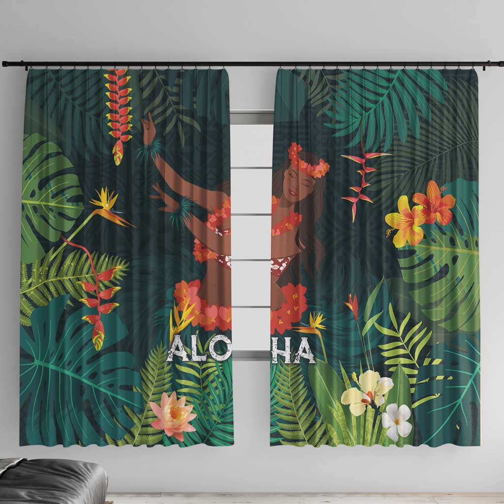 Hawaii Hula Girl Vintage Window Curtain Tropical Forest