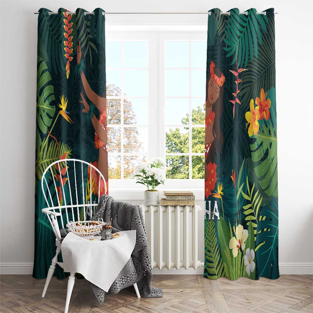 Hawaii Hula Girl Vintage Window Curtain Tropical Forest