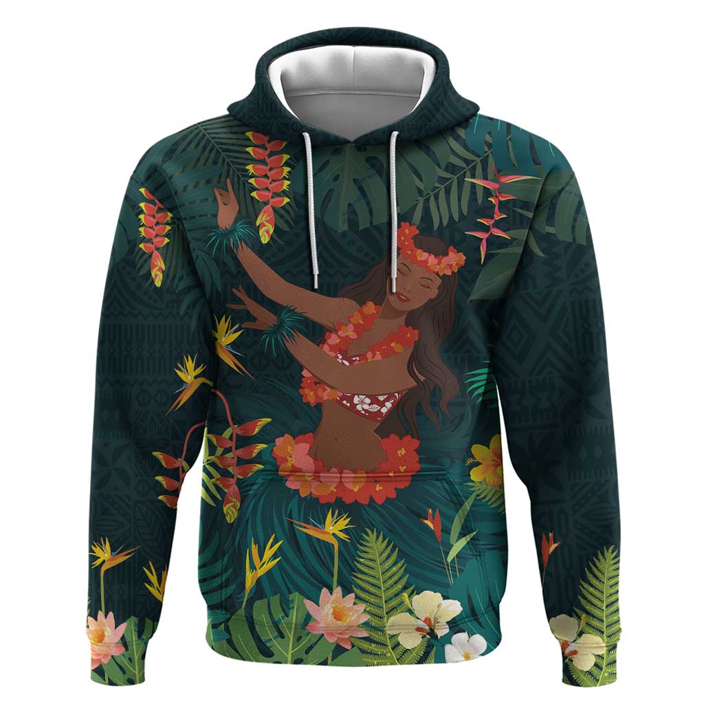 Hawaii Hula Girl Vintage Zip Hoodie Tropical Forest
