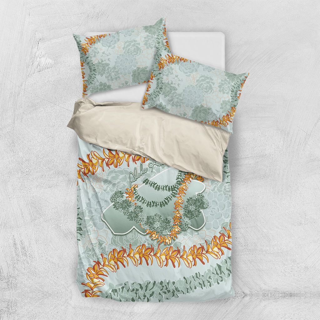 Hawaii Kaho'olawe Island Flowers Lei Bedding Set Silver Hinahina Kū Kahakai