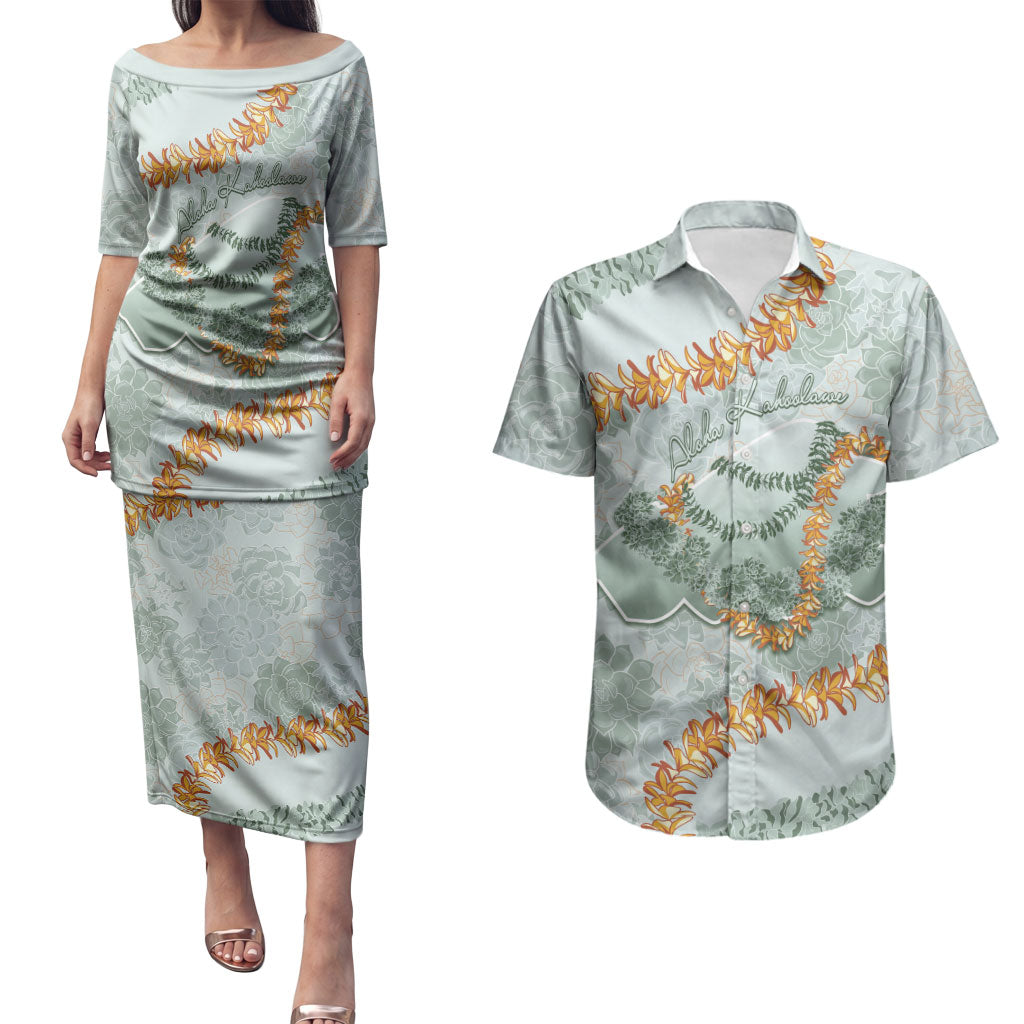 Hawaii Kaho'olawe Island Flowers Lei Couples Matching Puletasi and Hawaiian Shirt Silver Hinahina Kū Kahakai LT7 Silver - Polynesian Pride