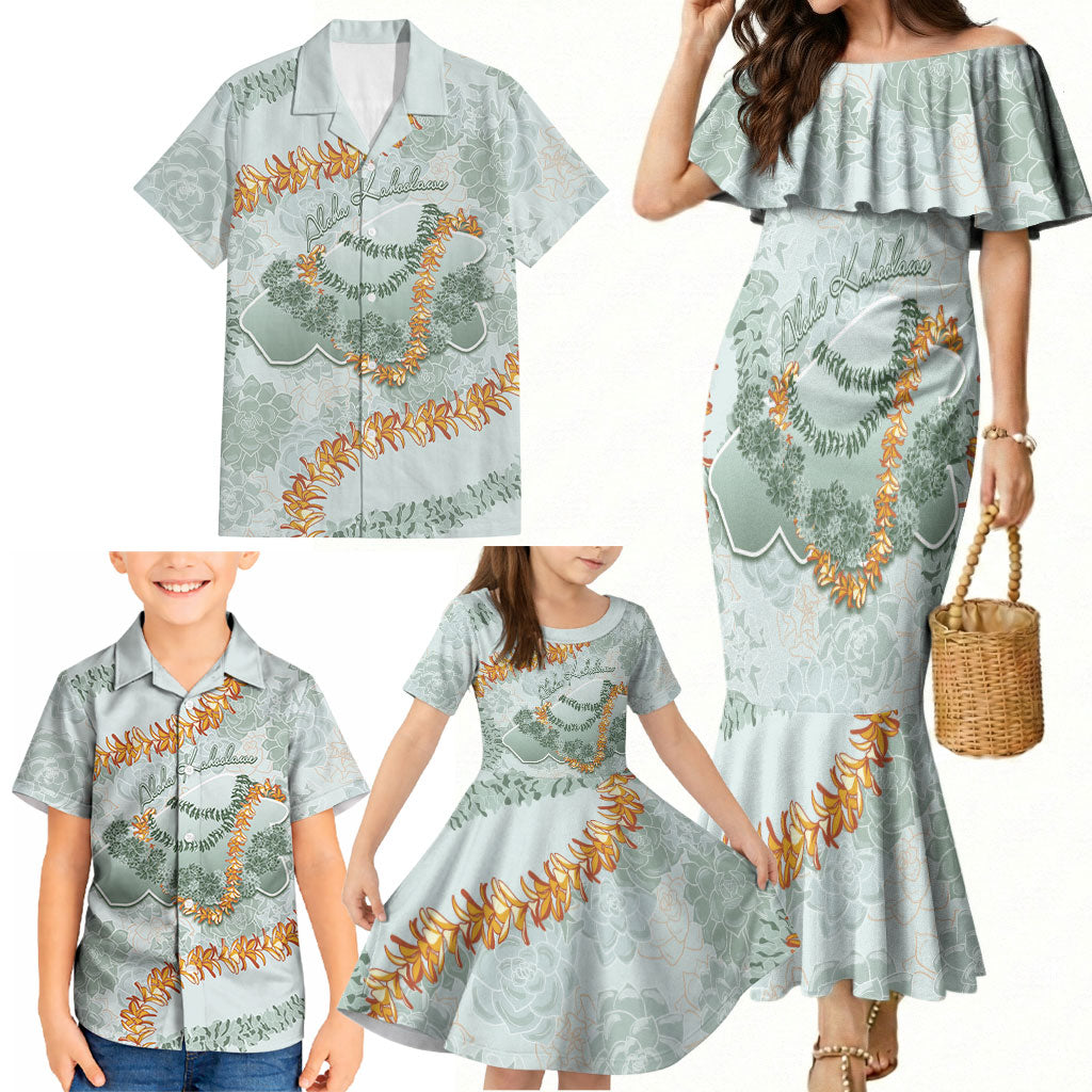 Hawaii Kaho'olawe Island Flowers Lei Family Matching Mermaid Dress and Hawaiian Shirt Silver Hinahina Kū Kahakai LT7 - Polynesian Pride