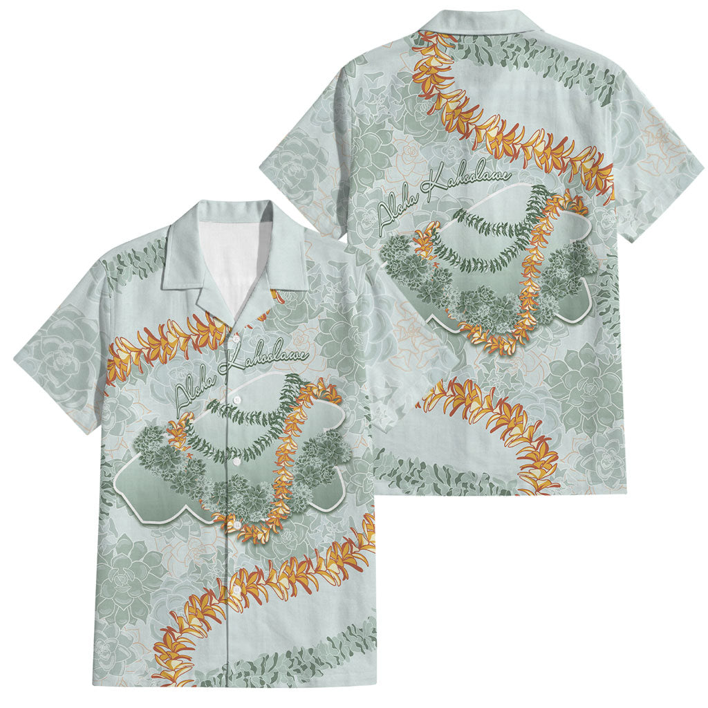 Hawaii Kaho'olawe Island Flowers Lei Family Matching Off Shoulder Short Dress and Hawaiian Shirt Silver Hinahina Kū Kahakai
