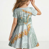 Hawaii Kaho'olawe Island Flowers Lei Kid Short Sleeve Dress Silver Hinahina Kū Kahakai