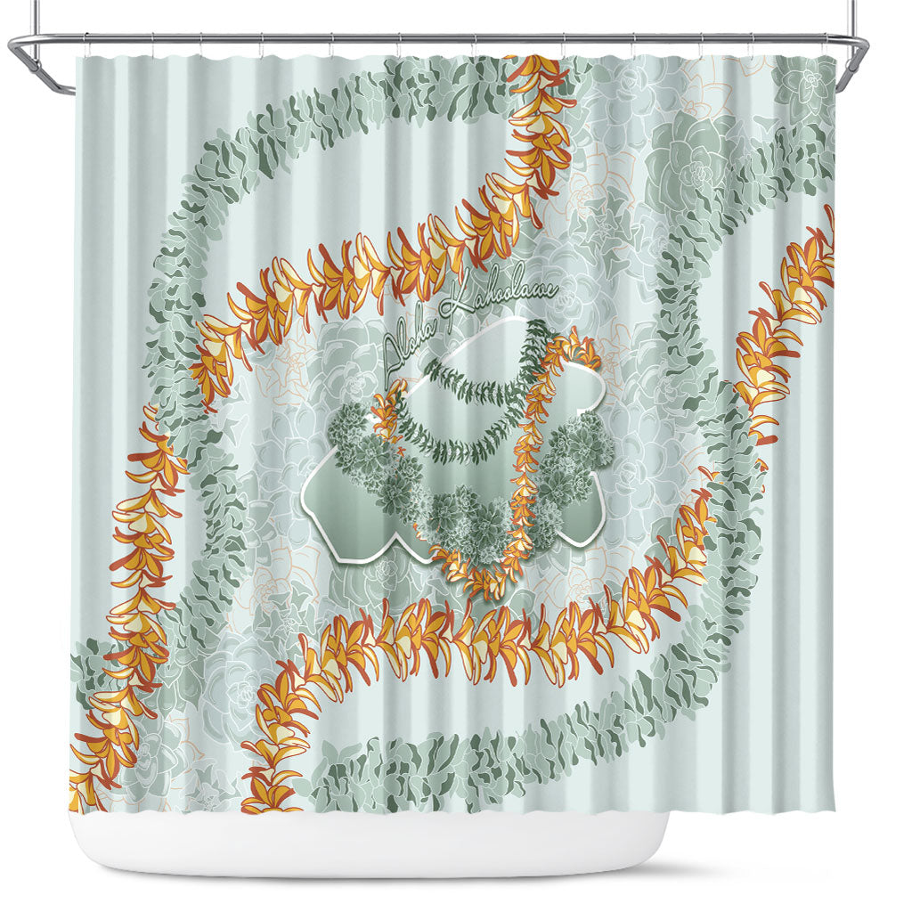 Hawaii Kaho'olawe Island Flowers Lei Shower Curtain Silver Hinahina Kū Kahakai LT7 Silver - Polynesian Pride