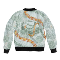 Hawaii Kaho'olawe Island Flowers Lei Sleeve Zip Bomber Jacket Silver Hinahina Kū Kahakai