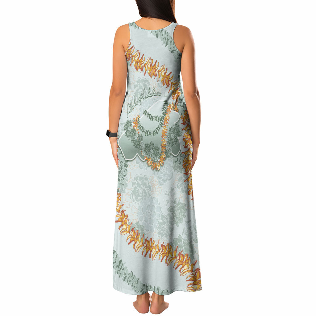 Hawaii Kaho'olawe Island Flowers Lei Tank Maxi Dress Silver Hinahina Kū Kahakai