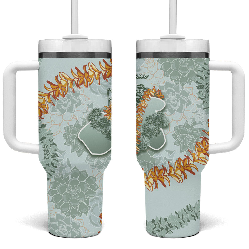 Hawaii Kaho'olawe Island Flowers Lei Tumbler With Handle Silver Hinahina Kū Kahakai