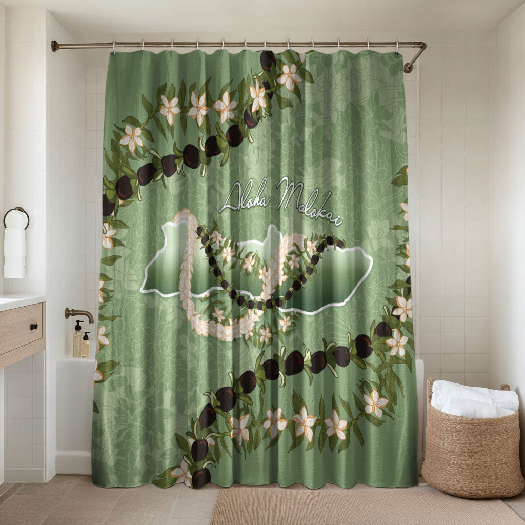 Hawaii Molokai Island Flowers Lei Bathroom Set Kukui Nut Mossy Green