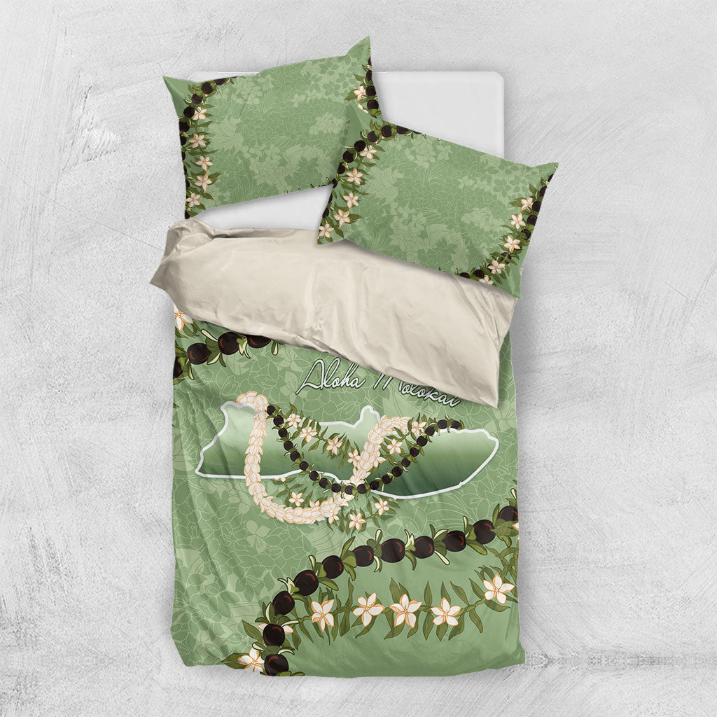 Hawaii Molokai Island Flowers Lei Bedding Set Kukui Nut Mossy Green