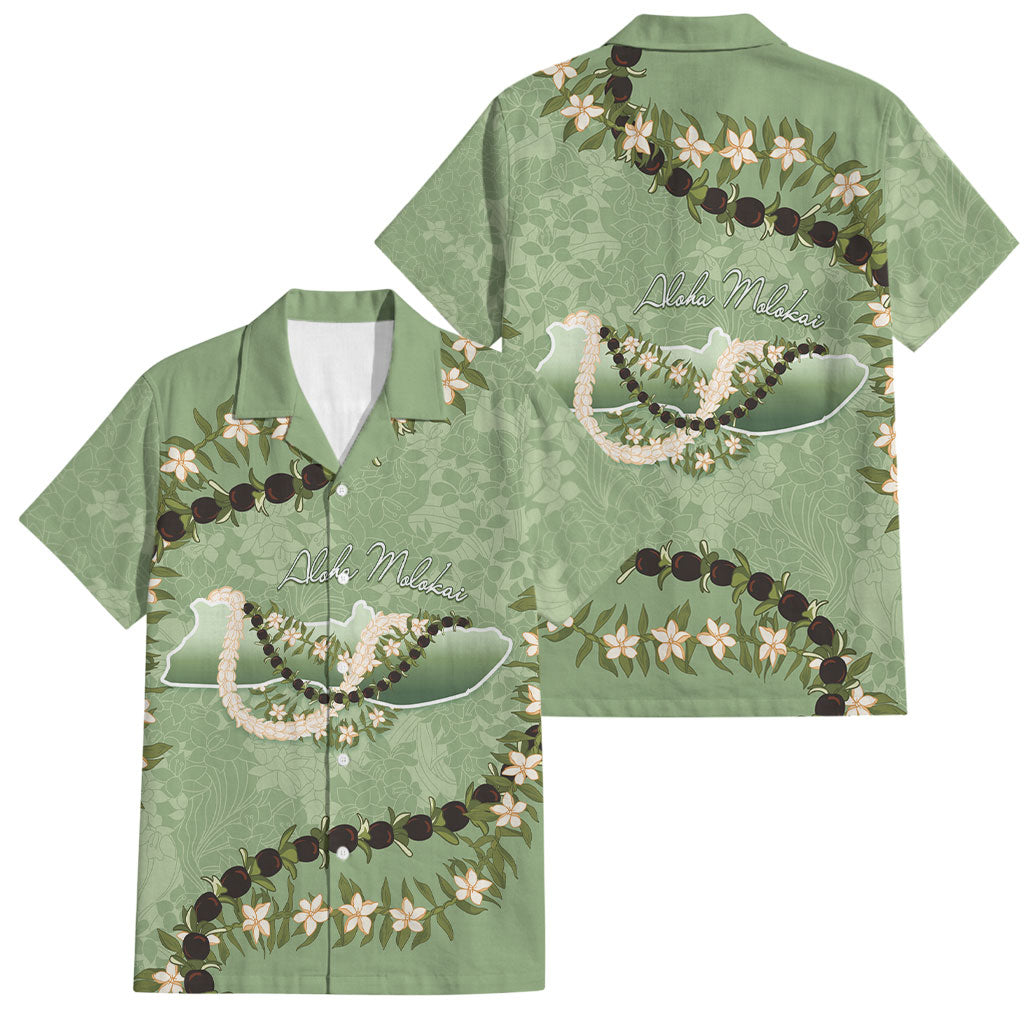 Hawaii Molokai Island Flowers Lei Family Matching Summer Maxi Dress and Hawaiian Shirt Kukui Nut Mossy Green