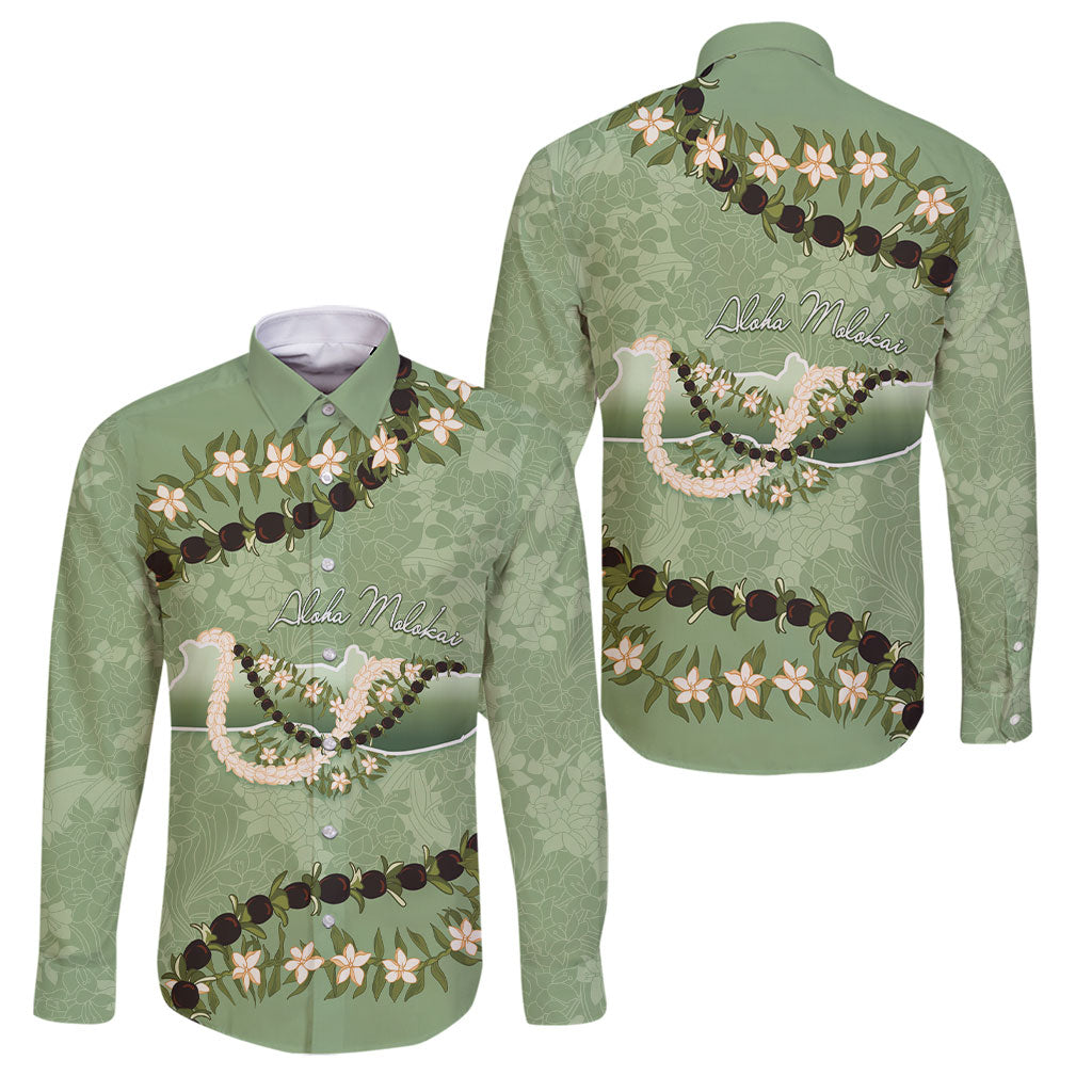 Hawaii Molokai Island Flowers Lei Family Matching Tank Maxi Dress and Hawaiian Shirt Kukui Nut Mossy Green