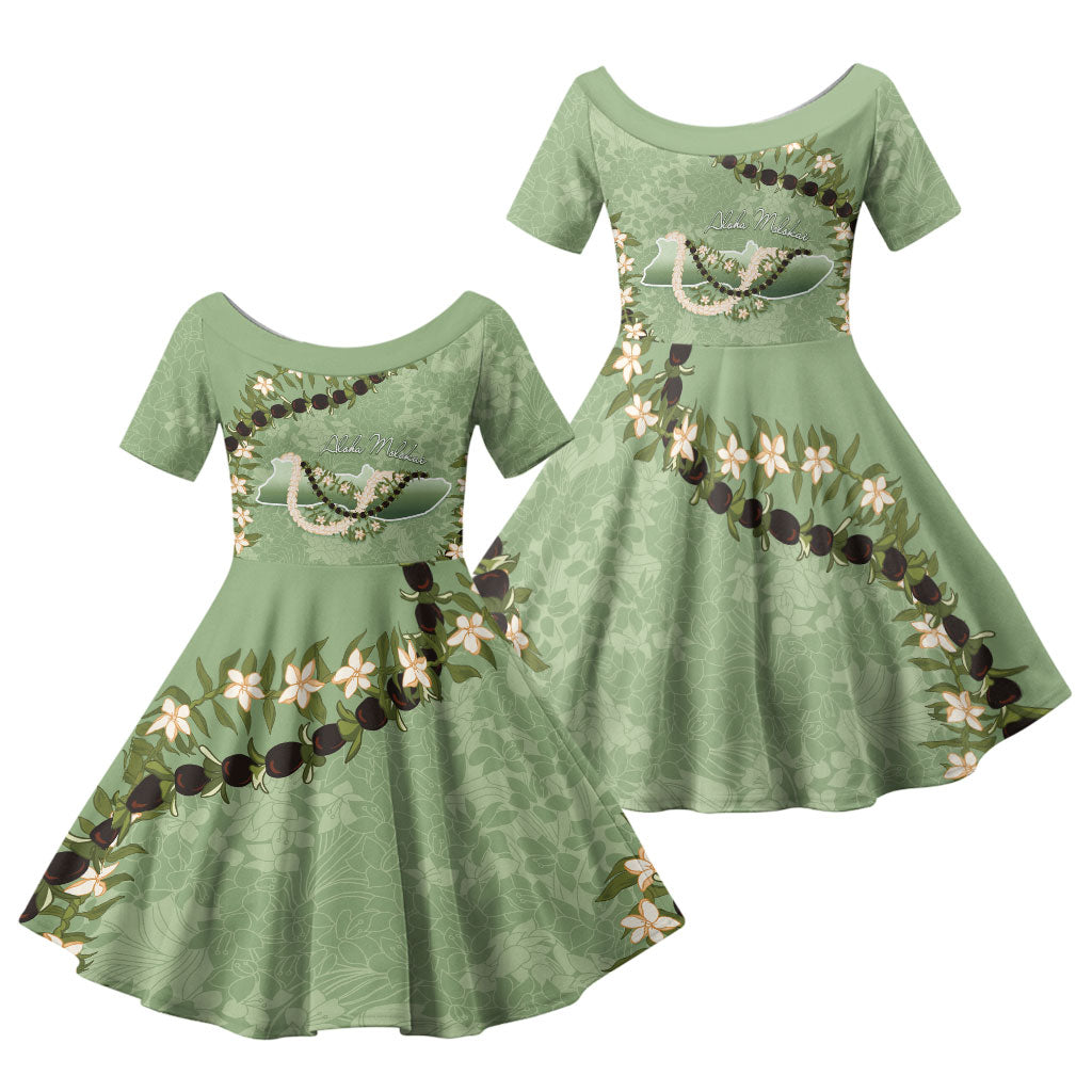 Hawaii Molokai Island Flowers Lei Family Matching Tank Maxi Dress and Hawaiian Shirt Kukui Nut Mossy Green