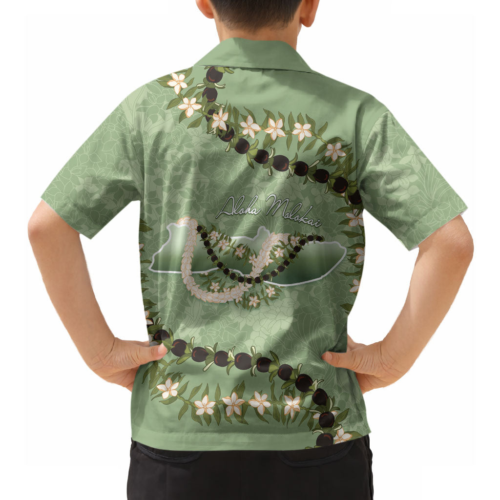 Hawaii Molokai Island Flowers Lei Hawaiian Shirt Kukui Nut Mossy Green
