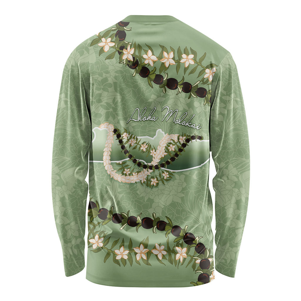 Hawaii Molokai Island Flowers Lei Long Sleeve Shirt Kukui Nut Mossy Green
