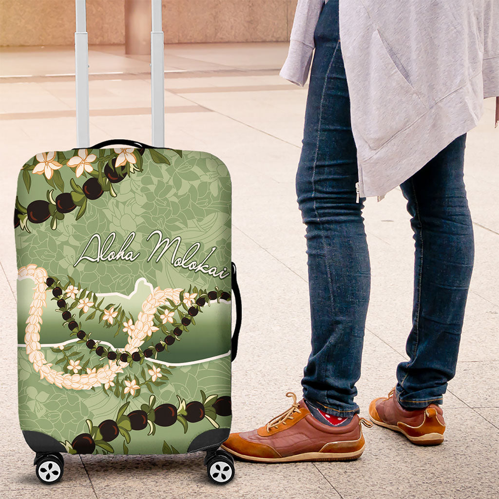 Hawaii Molokai Island Flowers Lei Luggage Cover Kukui Nut Mossy Green