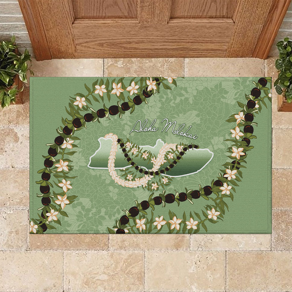 Hawaii Molokai Island Flowers Lei Rubber Doormat Kukui Nut Mossy Green